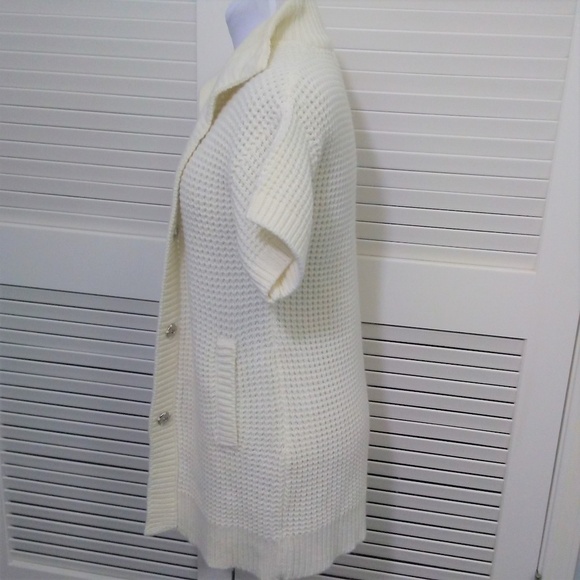 Michael Kors Cardigan Long Line Short Sleeve Cable Knit Cream - Picture 3 of 8